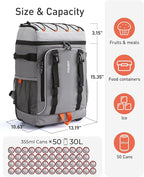 TOURIT 50-Can Rolling Backpack, Double Deck & Dual-Bar Handle Travel Soft Cooler Bag with Wheels, 30L Space Beach Cooler Size 18"(15"+3")×13"×11"
