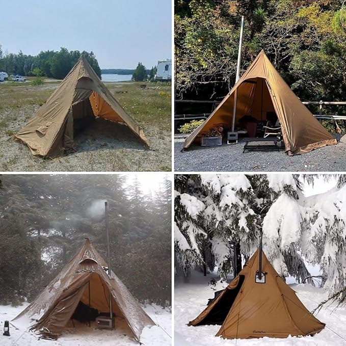 FIREHIKING Camping Hot Tent 2-4 Person Teepee Tent with Stove Jack for Backpacking Hunting 11'6" x 6'11" | with Stove Jack, for Backpacking, Hunting