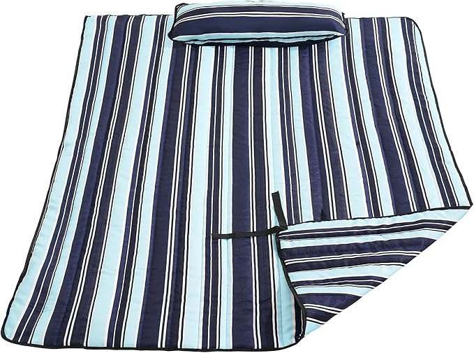 Lazy Daze Hammocks 2 Person Hammock Pad and Pillow Set, Double Polyester Quilted 78" x55" Replacement Pad for Rope Hammock, Navy Blue Stripes