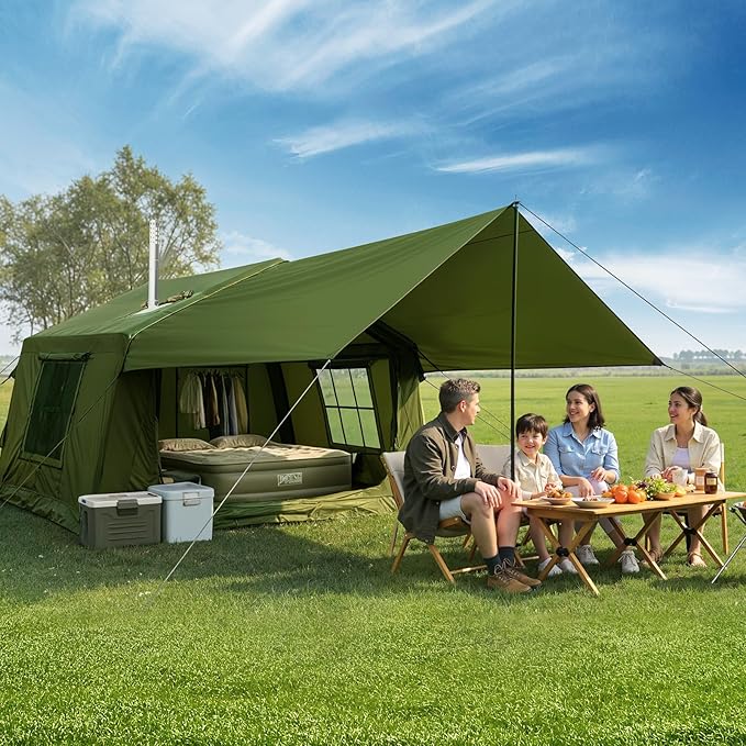 ABORON 2/6/8/10/12 Person Inflatable Camping Tent, Easy Setup Blow Up Tent with Hand Pump, PU3000mm Waterproof & Breathable 4 Season Glamping Tent for Outdoor Camping