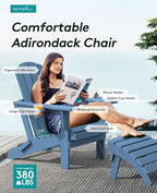 SERWALL Folding Adirondack Chair, HDPE Adirondack Chairs, Plastic Outdoor Chairs- Looks Exactly Like Real Wood- Navy