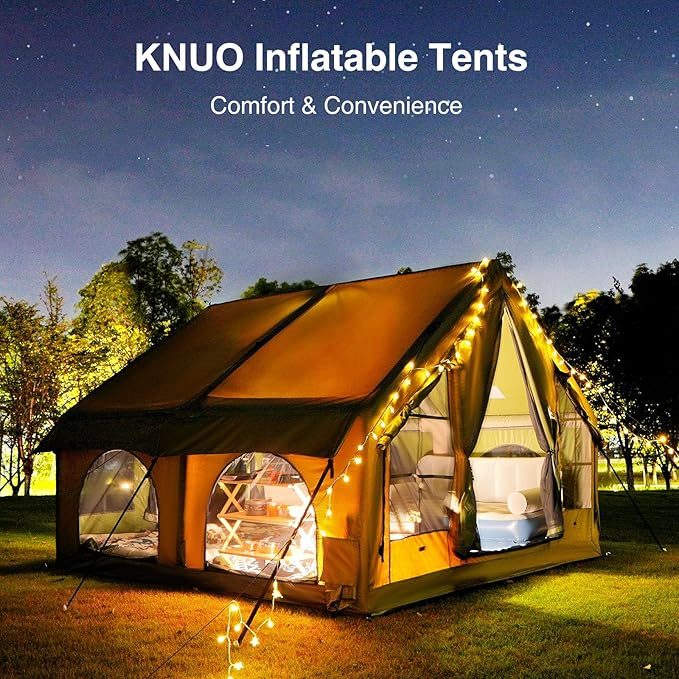 2025 Upgraded Waterproof Inflatable Camping Tent, Large Blow-Up Air Tent, No Assembly Needed Luxury Glamping House, Oxford Fabric