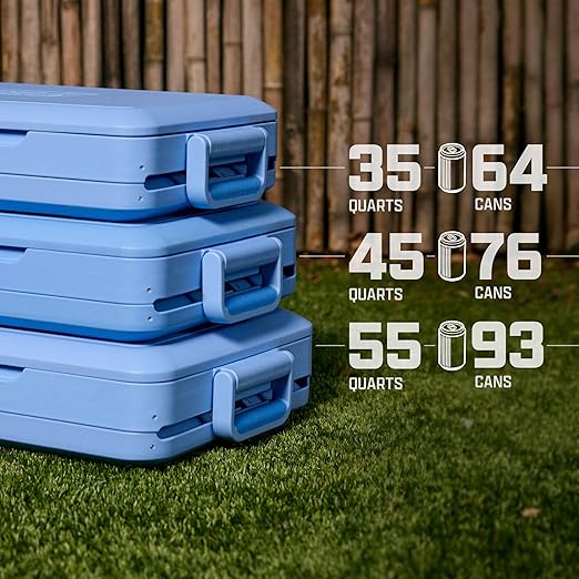 Coleman Snap 'N Go 45-Quart Collapsible Hard Cooler, Portable Hard-Sided Cooler with Waterproof Removable Liner, Spacing-Saving & Quick Set Up, 55 Hours Cold, Sapphire Blue