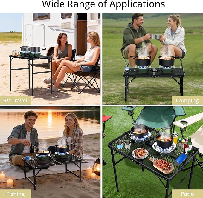 Anbte 20,000 BTU 2-Burner Propane Foldable Camping Stove, Portable Camping Stove with Adjustable Burners 20.6" Wide Spacing & Complete Kit, for Cooking, Car Camping, Beach, RV, Tailgating Essentials