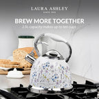 VQ Laura Ashley Wild Meadow 2.5L Stainless Steel Tea Kettle Stovetop Whistling Teapot for Induction, Gas Hob or others. Silicon Coated Cool Handle & Push Button Mechanism Vintage Stove Top Kettle