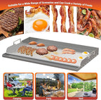 Skyflame 25"x16" Stainless Steel Griddle Plate for BBQ, Hibachi, Flat Top Grill with Even Heating, Grease Groove, Foldable Handles, Ideal for Charcoal/Gas Grills, Camping, Tailgating, Outdoor Cooking