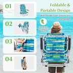 GYMAX Beach Chair, 330lbs Backpack Lounger with 5-Position Backrest, Storage Bag, Side Pocket, Towel Bar & Headrest, Foldable Low Beach Lounge, Portable Aluminum Lay Out Camp Chair (1, Blue)