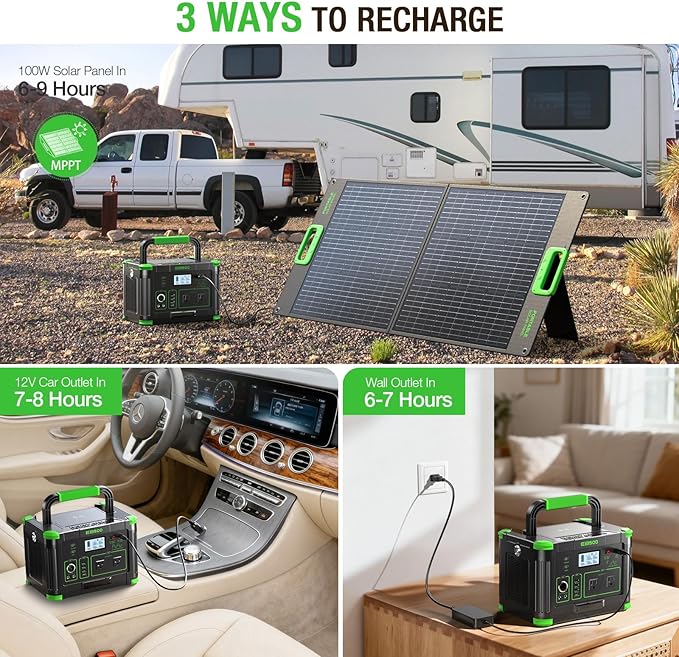 500W Portable Power Station, 519Wh Outdoor Solar Generator Backup Battery Pack with 2 110V AC Outlets, 500W (Peak 1000W) 10-Port Powerhouse for RV/Van Camping Fishing Climbing Road Trip Home Emergency