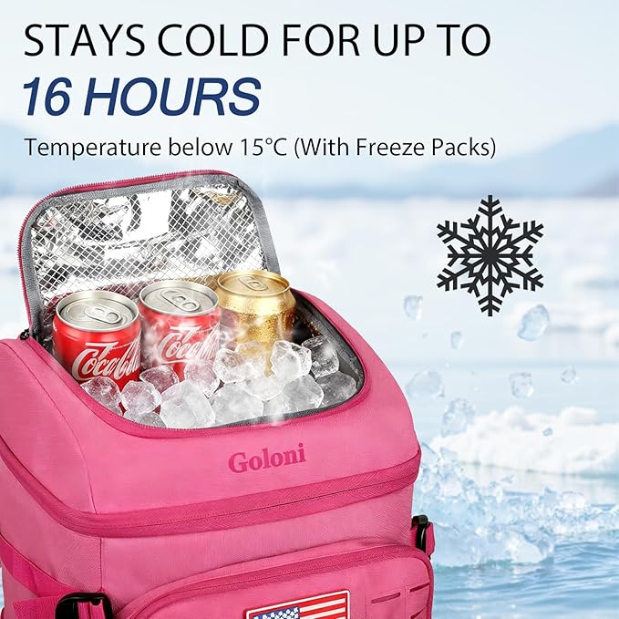 Cooler Backpack, 30 Can Backpack Cooler 4-Sided Cold Retention Technology, Lightweight & Hands-Free for Beach, Camping