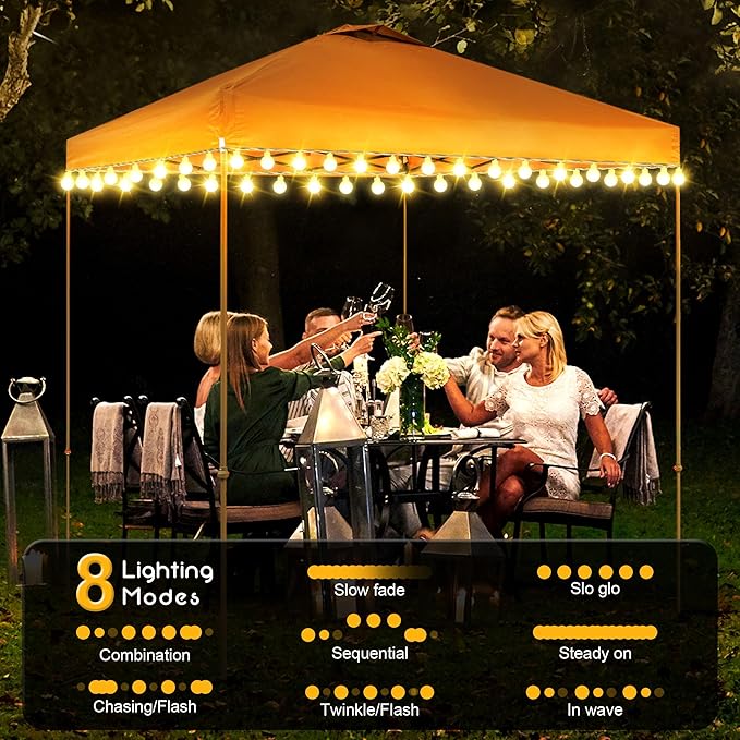 1 Pack Canopy Tent Lights, 40ft 80LEDs Canopy Lights Outdoor Battery Powered with 8 Modes, Bright Camping Canopy String Lights for 10' x 10' Pop Up Canopy Tent, Suitable for Tailgate Party