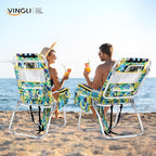 VINGLI Tall Beach Chair 2 Pack Lightweight, Backpack Beach Chair for Adults with 5-Position, Cooler Bag, Cup Holders, Towel Bar, Lightweight Folding Beach Camping Chairs