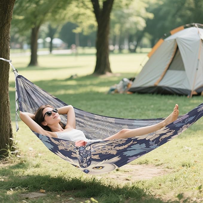 Retro Owl Dark Violet Hammocks for Camping Fabric Hammock for Camping Travel Accessories