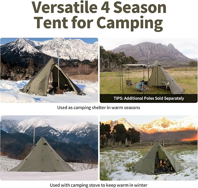 Naturehike Ranch Fire Teepee Tent, Cold Weather Winter Hot Tent with Stove Jack, 4-6 Person Waterproof Windproof 4 Season Tents for Camping