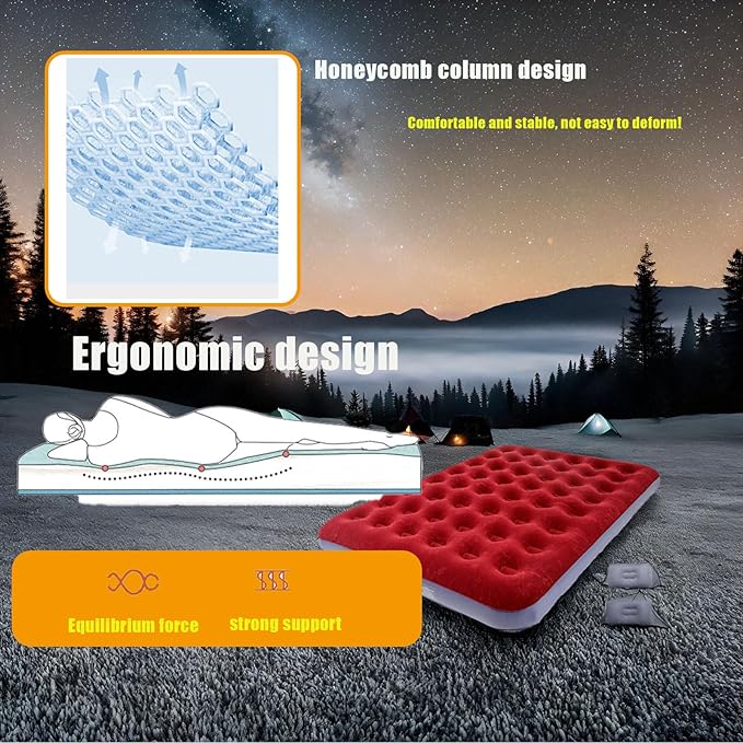 Queen Size Double Camping Air Mattress Bed with Air Pump,Inflatable Mattress,80"x 60"Thickened Portable Blow Up Air Mattress,Travel Sleeping Bed Pad for Camping Home Hiking
