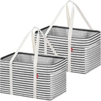 LHZK 2 Pack Utility Tote Bag with Metal Wire Frame and the Sides Rinforced, Large Tote Bag with Handle, Reusable Grocery Bags Foldable, Beach Bag, Car Tote, Black, 18.5''x11.8''x11.5''