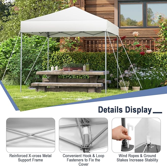 Tangkula 6.6x6.6 Ft Pop Up Canopy, 1 Person Instant Setup Canopy Tent with Center Lock, UPF 50+ Sun Protection, 8 Stakes, 4 Ropes, Portable Outdoor Canopy with Carrying Bag
