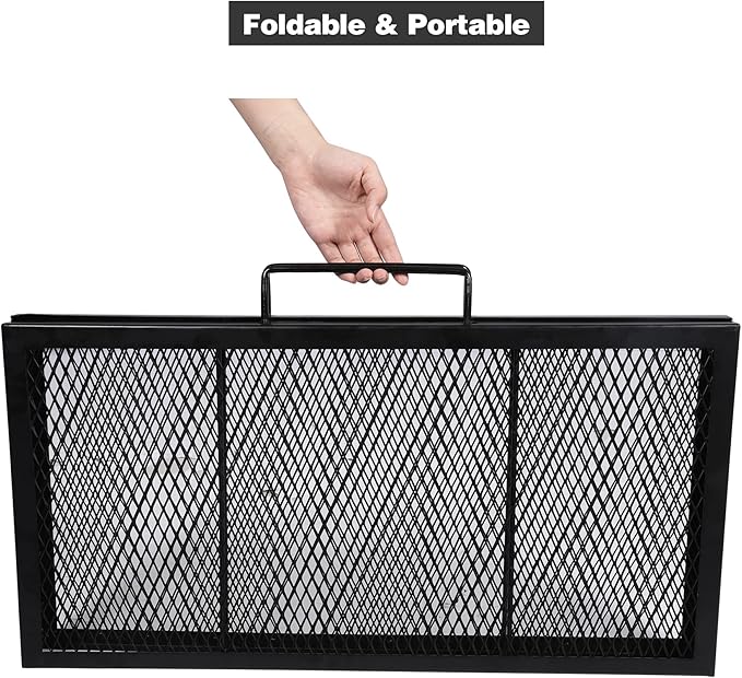 Lineslife 36 Inch Square Fire Pit Cooking Grill Grates, Folding Outdoor Campfire BBQ Grill Rack with Handles, Portable Outside Camping Gear Cookware and Accessory
