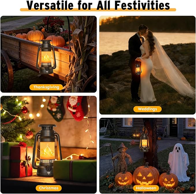 2 Modes Solar Lanterns Outdoor Waterproof, Rechargeable LED Flame Solar Lanterns Decorative Outdoor, Vintage Lantern Hanging Solar Lights for Yard, Porch, Camping, Patio, Garden, Cabin, Gifts (2 Pack)