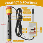 Adjustable Immersion Water Heater 1500W, Portable Stainless Steel Bucket Heater with Thermostat, Auto Shut-Off, Temperature Display, Safety Alarm, Fast Heating for Home, Bath, Camping, RV