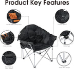 SunSettler Heated Camping Chair, Oversized Heated Outdoor Chairs for Adults with 3 Heat Levels, Portable Folding Padded Chair for Camp, Lawn, Sports (Battery NOT Included) (Black, Oversized)
