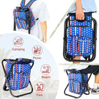 Kikerike Backpack Stool Cooler Chair Heavy Duty 300 LBS Max Load Portable Lightweight Stool Backpack Folding Fishing Cooler Seat for Camping Hunting Fishing - American Flag