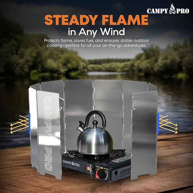 Portable Stove Windscreen – Lightweight 12-Plate Aluminum Windshield for Butane & Propane Camping Stoves, Backpacking Gear, Hiking & Picnic Camping Essentials with Drawstring Bag