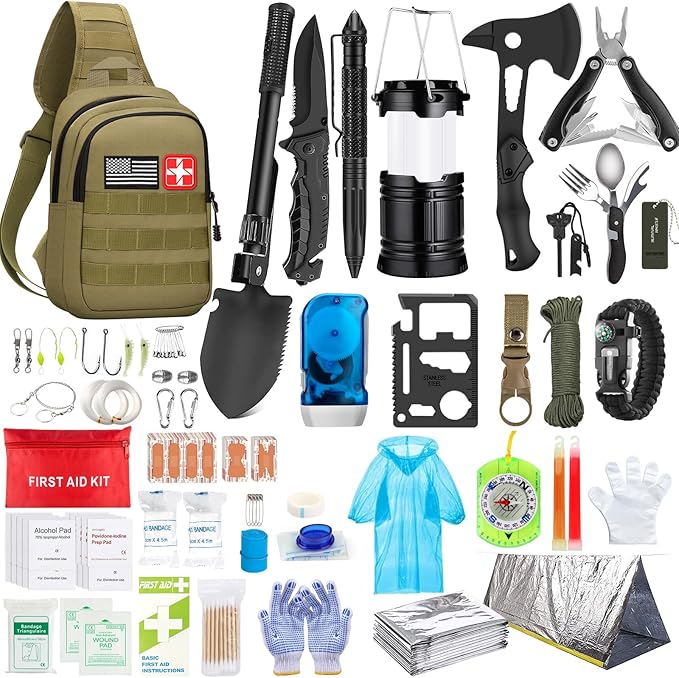 Survival Kit, 151 Pcs First Aid Kit Survival Gear and Supplies Emergency Kit with Bug Out Bag Tactical Military Grade Molle IFAK for Camping, Earthquake, Hiking, Hunting, Gifts for Men Dad