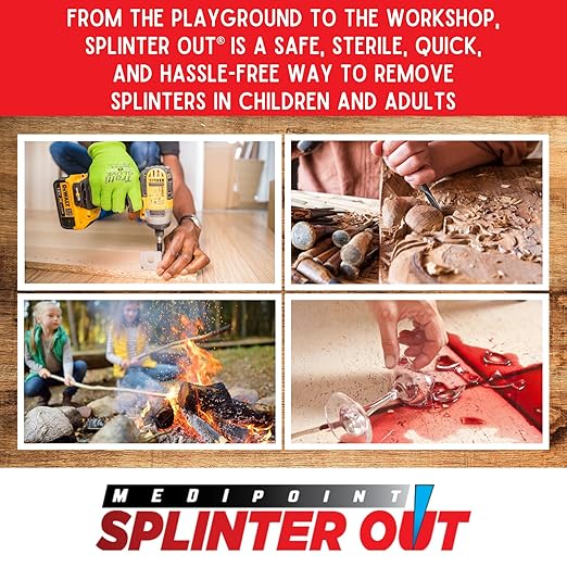 Splinter Out Splinter Remover 10 Count (Pack of 1) | Fast, Painless Splinter Removal | Essential First Aid for Home, Work, Travel & Camping | Ideal for Hiking, Woodworking, Gardening & Outdoors