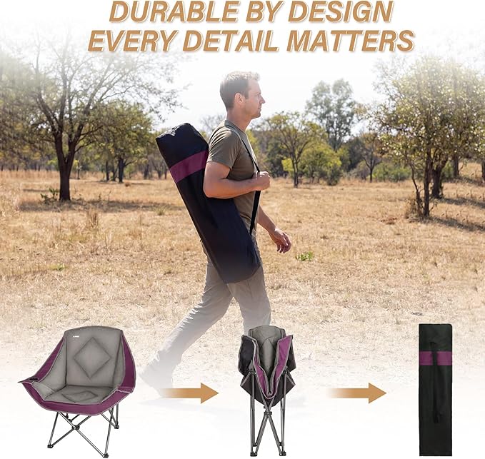 CAMPHILL Folding Camping Chair,Oversized Portable Camping Chair with Cup Holder,Heavy Duty Padded Lawn Chair for Camping, Tailgates, Beach, and Sports