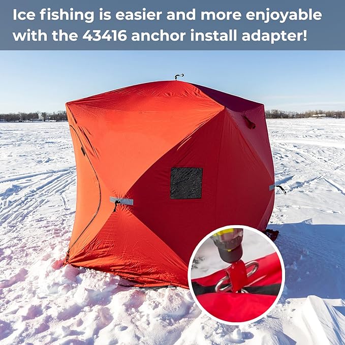 43416 Anchor Install Adapter Compatible with Eskimo Auger,Ice Anchor Drill Adapter for Setting Up Ice Fishing Shelter Tent,Red Ice Fishing Tent Accessories
