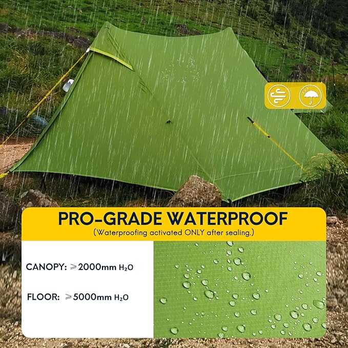 LANSHAN Ultralight Tent 3-Season Backpacking Tent for 1-Person or 2-Person Camping, Trekking, Kayaking, Climbing, Hiking