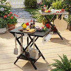 Folding Grill Table, Pizza Oven Table & Portable Table with Bottom Shelf, Tool Hooks, Trash Bag Holder & Paper Towel Rack, Grill Stand for Pizza Oven & Tabletop Griddle, BBQ & Tailgating, Black