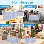 LHZK Standing Extra Large Utility Tote Bag with Metal Wire Frame and the Sides Rinforced, Extra Large Tote Bag with Handle, Reusable Grocery Bags Foldable, Beach Bag, Car Tote (Blue)