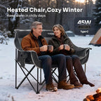 VIVOHOME 45W Padded Heating Double Camping Chair with 2 x 27000mAh Power Bank, Heated Oversized Portable Loveseat for Outdoor Sports, 3 Levels of Heat, Overheat Protection System, Black and Gray