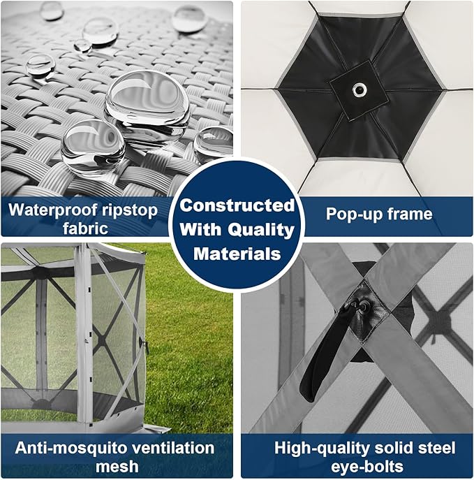 COBIZI Pop Up Gazebo Screen Tent Screen House for Camping, 12x12 Screen Room with Mosquito Netting, Hub Tent Instant Screened Canopy with Carrying Bag and Ground Stakes, Gray