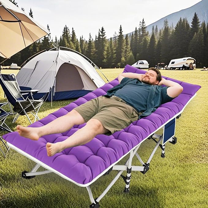 Camping Cot with Mattress Comfortable Cots for Sleeping Folding Cot Double Layer Oxford Camping Bed with Carry Bag Heavy Duty for Home Travel Outdoor Indoor