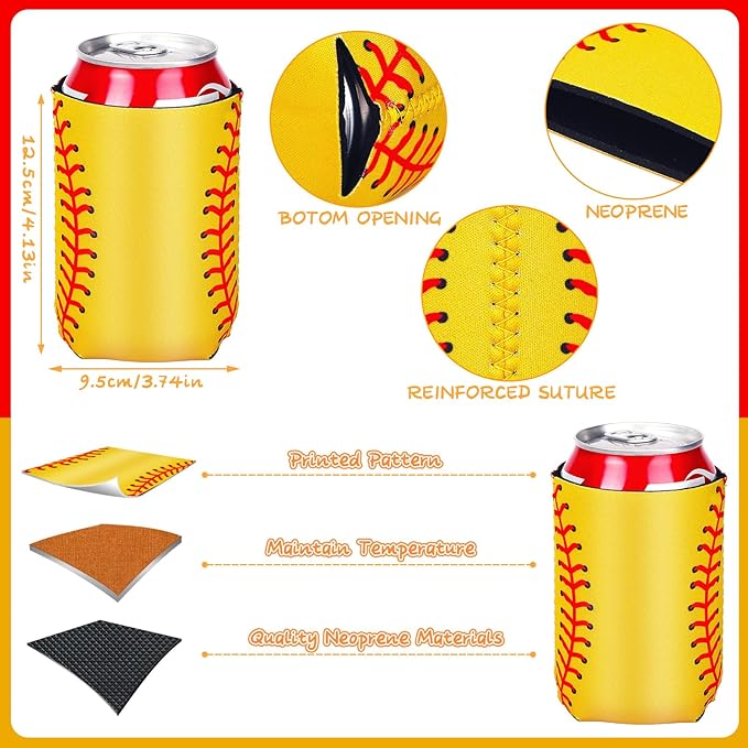 18 Pack Softball Can Cooler Sleeves Beer Drink Can Bottle Cooler Sleeves Cooler Collapsible for Softball Party Birthday Themed Party Decorations Supplies Favors
