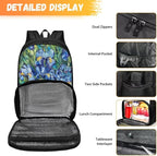 Hiking Picnic Food Cooler Backpack for Teens Men Women Primary Middle High School Bookbag Outdoor Laptop Bag All In One Backpack Meal Bag, Cat in Irises Floral