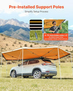 VEVOR 270 Degree Awning with Bulit-in LED Lights, 133 sq.ft Driver Side Vehicle Awning, Waterproof UV50+ Car Side Awnings, All-Weather Free-Standing Overland Awnings Car Shelter for SUV Truck Camping