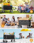 Dual Motor Electric Utility Wagon Cart–330 lb Load, 180 L Foldable Beach Wagon with Remote, 4-Speed, All-Terrain Wheels for Camping, Beach, Garden & Shopping, Black
