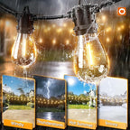 addlon 33FT (27+6) Solar String Lights for Outside Outdoor Waterproof with USB Port & Remote Control Solar Patio Lights Last for 20+Hrs Dimmable Solar Power LED Bulbs Hanging for Porch Garden Bistro