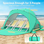 Beach Tent Sun Shelter, Sun Shelter for 1-3 Person, Beach Shade Tent, Beaches Shade with 2 Zippered Doors, Portable Tents for Camping Fishing, Green