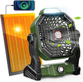 Rechargeable Solar Powered Fan,(30Hours Working) Solar Camping Fans & Led Lantern,8-inch Portable Fan with 7W Solar Panel, Battery Operated Powered Outdoor Tent Fans for Camping Essentials Accessories