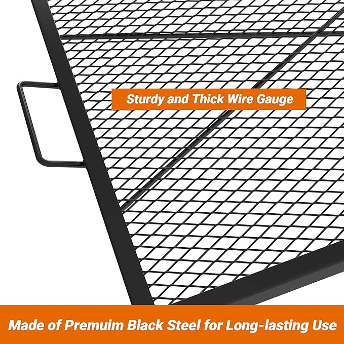 onlyfire Square Fire Pit Grill Grate, Heavy-Duty Steel Grate with Heat-Resistant Coating, Diamond Mesh & X-Marks Design for Outdoor BBQ, Camping, Backyard Gatherings - 36 inch