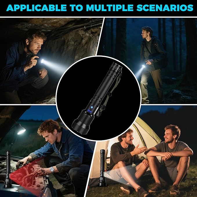 Flashlights High Lumens Rechargeable, Super Bright Led Flashlight with 7 Modes & IPX7 Waterproof, Adjustable Focus Tactical Handheld Powerful Flashlight for Home Camping Emergencies Hiking