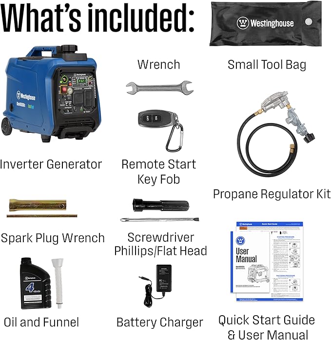 Westinghouse 4000 Peak Watt Super Quiet Dual Fuel Portable Inverter Generator, Remote Electric Start, Gas & Propane Powered, RV Ready, CO Sensor, Parallel Capable