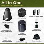 Outdoor Portable Toilet Set for Adults with Camping Night Lantern, Folding XL Toilet, Pop Up Privacy Tent and Carry Bags, Multipurpose Potty, Washable and Foldable for RV Travel