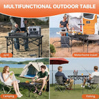 FUNYKICH Folding Camping Table(L26.4''xW22.8''), Aluminum Roll-up Portable Picnic Table with 2 Adjustable Height(17.3'' & 27.6'') for Picnic, Camping, BBQ, Party, Backyard, Beach