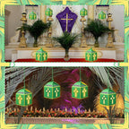 Simgoing 12 Sets Palm Sunday Crafts with LED Candles Easter Religious Palm Leaf Cross Tissue Paper Lanterns Craft Kits Sunday School Religious Holy Week Hanging for Easter Party Activities