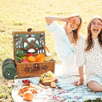 Picnic Basket for 4 Persons with Waterproof Picnic Blanket and Insulated Cooler, Large Wicker Picnic Basket for Camping, Outdoors, Valentine's Day, Christmas, Birthday, Wedding Gift